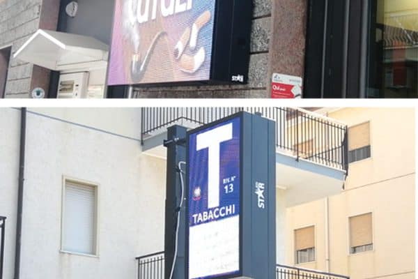 Video insegna LED professionale installata su una tabaccheria